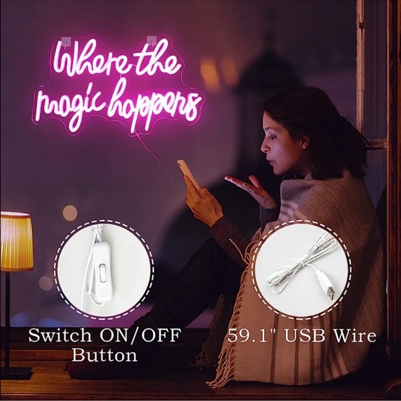The Magic Happens Neon Sign Led Pink Word Light - Picture 4 of 7
